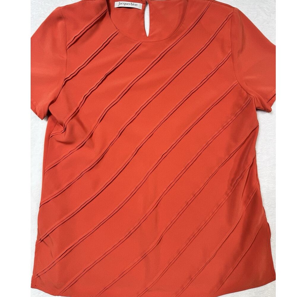Jacques Vert Chiffon Pintuck Diagonal Pleated Blouse Top Burnt Orange Women 12